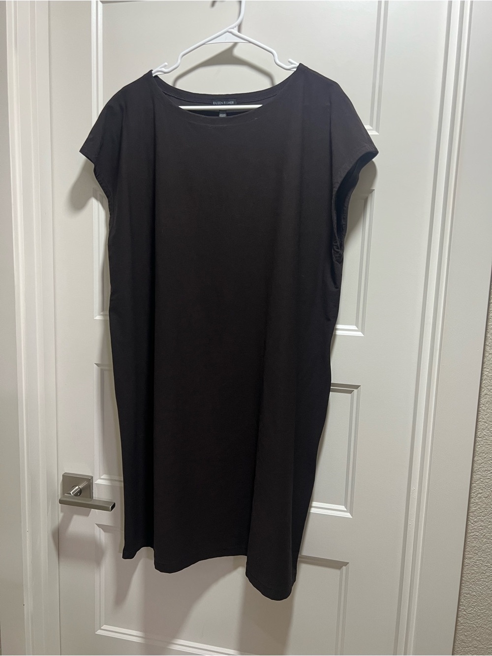 Eileen Fisher Brown Cap-Sleeve Midi Shift Dress